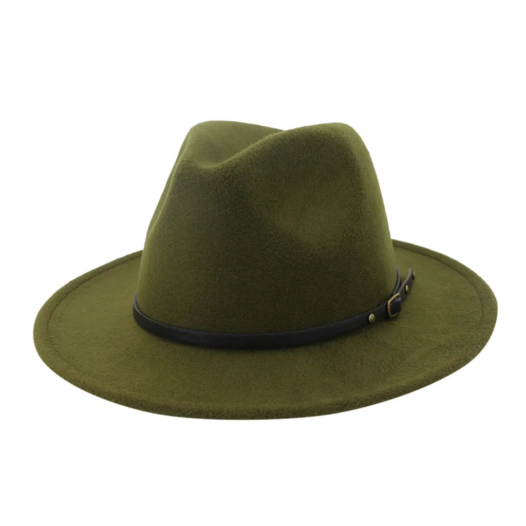 Мужская и женская винтажная широкая шляпа с пряжкой на ремне, регулируемые шляпы - Цвет: Army Green