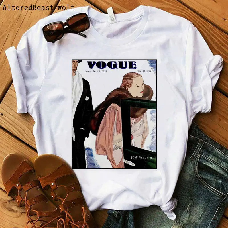 Летние 2020 в винтажном стиле vogue Футболка женская футболка с принтом женские