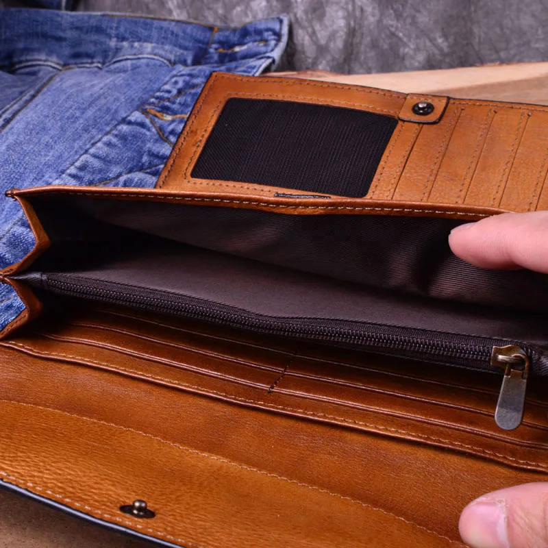 AETOO ретро кошелек для мужчин и женщин длинный мужской кошелек три раза молния Пряжка для бумажника кожаный Молодежный Модный Ретро кошелек