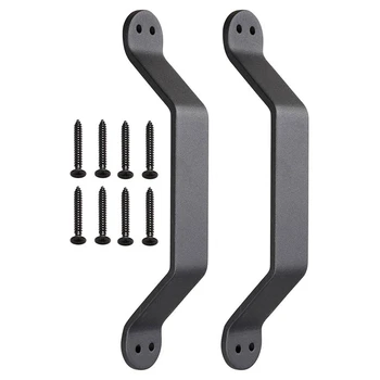 

2Pcs 9 inch Black Barn Handle Cast Iron Pull Gate Shed Cabinet Matte for Sliding Wooden Door