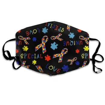 

Ideal Gift - Women Men Boys Girls Dustproof Autism Awareness Ribbon Black Half Face Mouth Mask Breathable Mouth Muffle For
