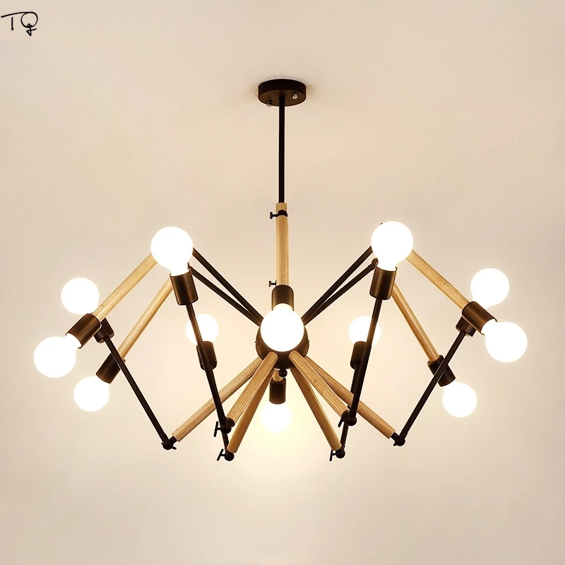 

Nordic Design Modern Spider Chandelier Led Study Dining Restaurant Bedroom Living Room Art Loft Decor Pendant Wood Hanglamp 220
