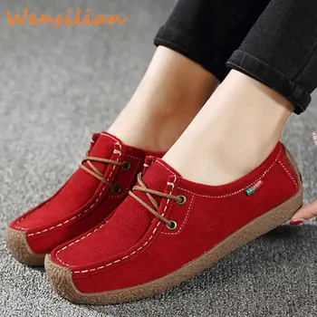 

Women's Loafers Moccasins Mujer Casual Driving Flat Shoes Ladies Female Breathable Genuine Leather Sneakers Lace Up Footwear