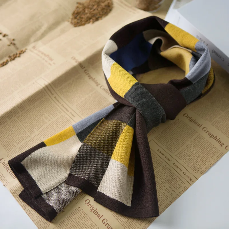 Кашемировый вязаный шарф европейский и американский мужской шарф Корейский клетчатый шарф модный теплый уличный стиль для взрослых - Цвет: yellow
