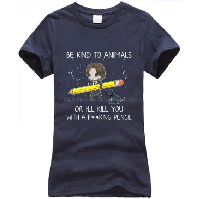 Women navy blue Джон уик, будьте добры к животным, или я тебя прибью с F* king, футболка-карандаш с рисунком, Мужская футболка унисекс, новая модная футболка - Цвет: Women navy blue