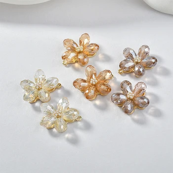 

High-quality Crystal Petals Alloy Five-Leaf Flower Pendant DIY Handmade Earrings Necklace Ornament Material Accessories 4pcs