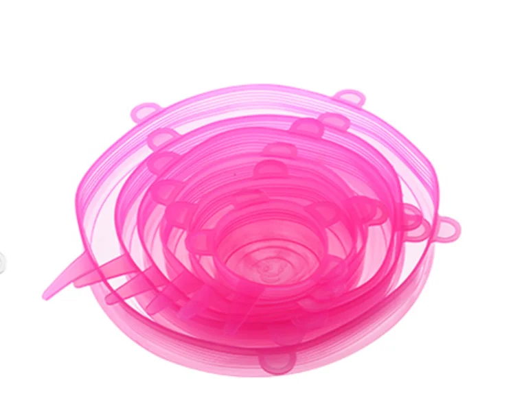 Pink 6 шт силиконовых Растягивающихся крышек для пищевых продуктов, многоразовые крышки для хранения продуктов, крышки для чаши, крышки для кастрюль, силиконовая крышка для сохранения свежести пищи - Цвет: Pink