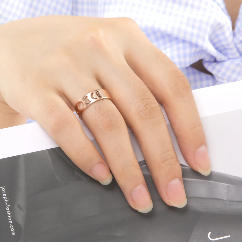 Teamer Moon Ring Women Full Crescent Moon Stainless Steel Finger Rings Vintage Wedding Band Astronomy Golden Jewelry Gift gold color rings stainless steel ring finger ring gold color ring wedding rings wedding ring