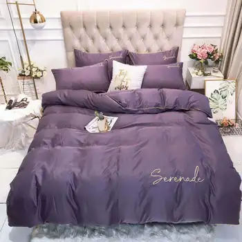 

Factory Direct Washed Silk Four-Piece Embroidery High-Grade Solid Color Quilt Cover Bedding Micro-Business Wholesale Agent