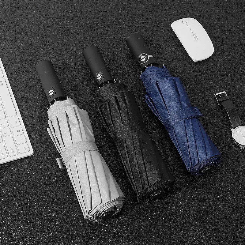 

DMBRELLA 12Ribs Automatic Umbrella Rain Windproof 3Fold Portable Long Handle Business Umbrella Men Outdoor Travel Parasol DM137