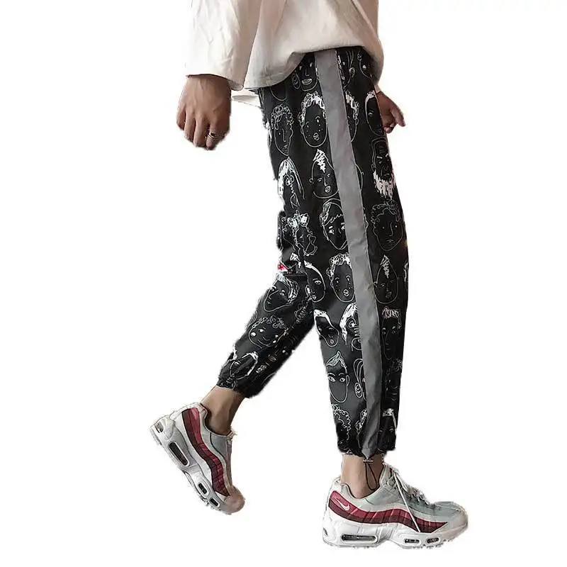 HOUZHOU Светоотражающие штаны для женщин в стиле хип-хоп, женские штаны для бега, женские брюки с принтом, готические брюки размера плюс, уличная одежда, Pantalones Mujer