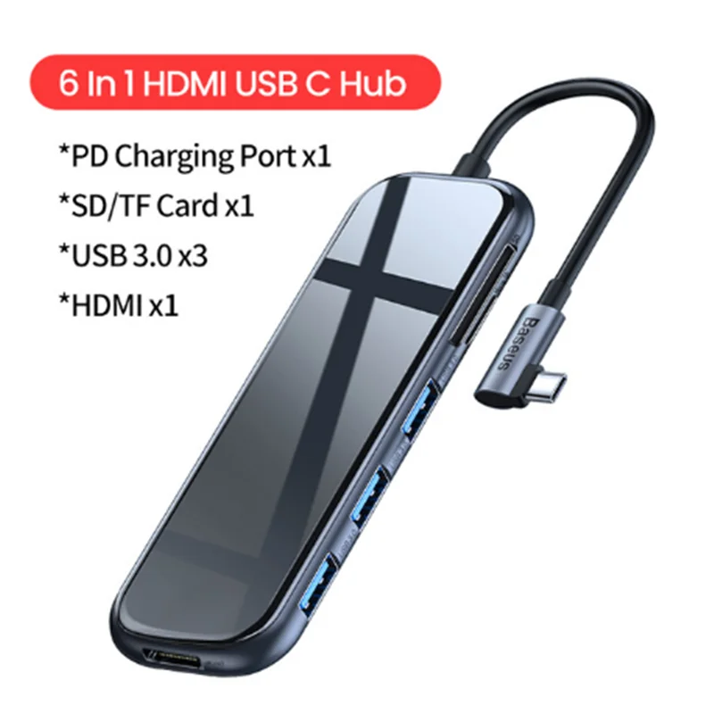 Baseus USB Type C HUB to HDMI RJ45 Multi USB 3.0 USB3.0 Power Adapter For MacBook Pro Air Dock 3 Port USB-C USB HUB Splitter Hab - Цвет: 6 In 1 HDMI USBC Hub