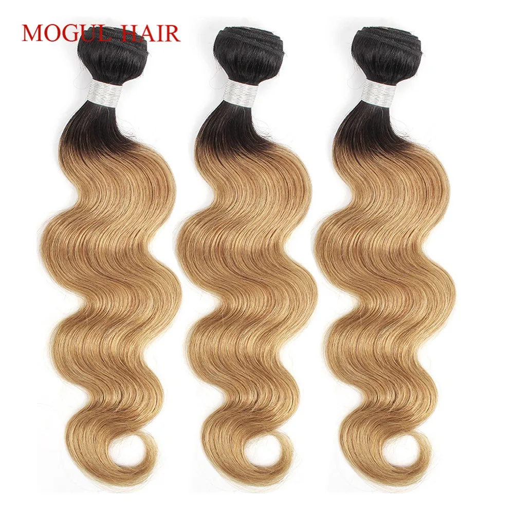 

MOGUL HAIR T 1B 27 Ombre Honey Blonde Indian Body Wave Hair Weft 3/4 Bundles Non Remy Human Hair Weave Bundles 10-24 inch