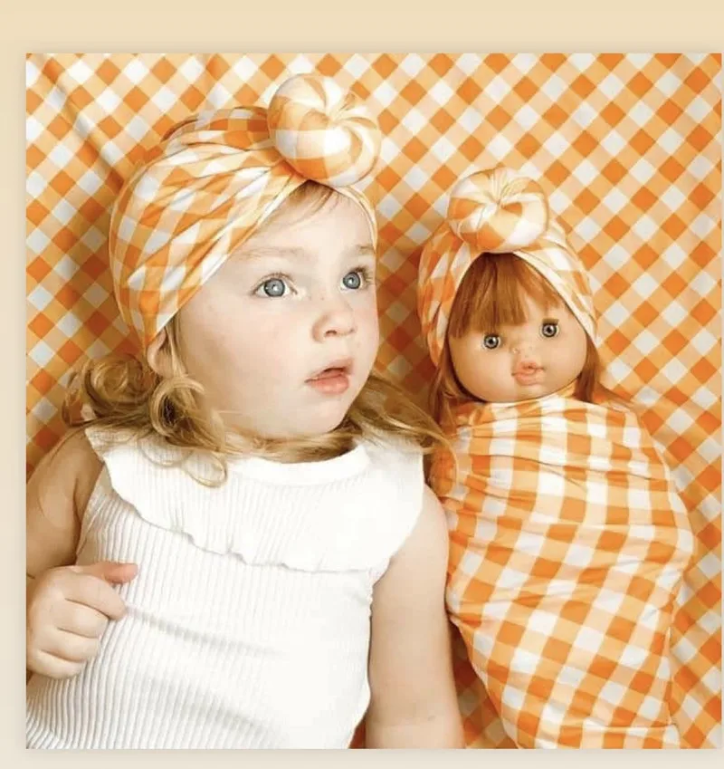 Baby Swaddle Blanket + Cap Cotton Swaddling Wrap Headbands Set For