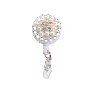 

10pcs/lot High Quality Rhinestone Pearl Nurse Badge Clip Retractable Pull Reel