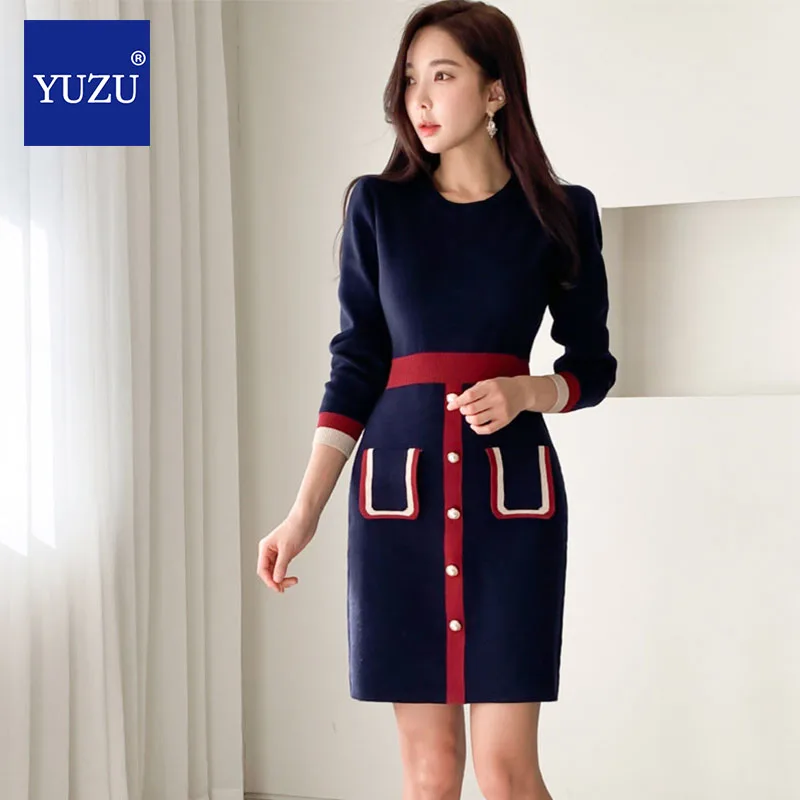 

Spring Contrast Color Knitted Dress Sexy Autumn Dress Women Elegant Winter Sweater Dress Sexy Female Fashion Party Short Dress