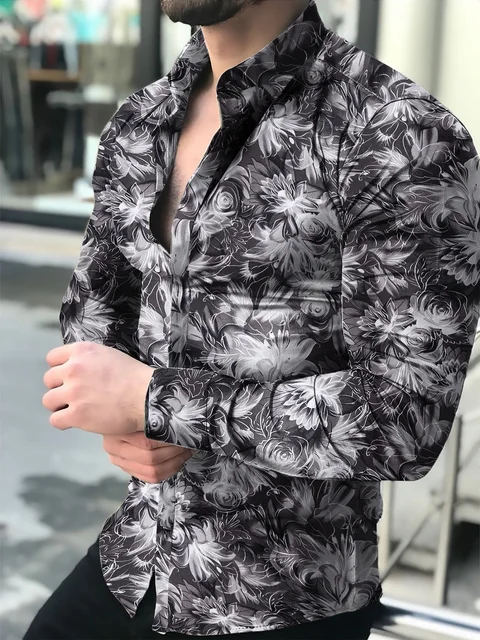 Men's Shirt Long Sleeve Hawaiian  Social Luxury Button Up Cardigan Blouses Wholesale 2021Single Breasted Turn-down Collar Broad cs10