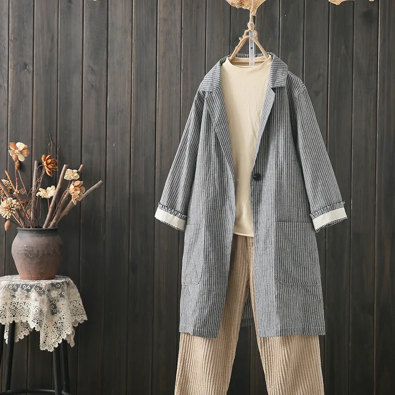 

2019 Autumn Large Size Loose-Fit Stripes Suit Jacket Women's