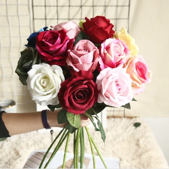 5Pcs Artificial Flowers Bouquet Beautiful Silk Roses Wedding Home Table Decor Arrange Fake Plants Valentine's Day Present 1