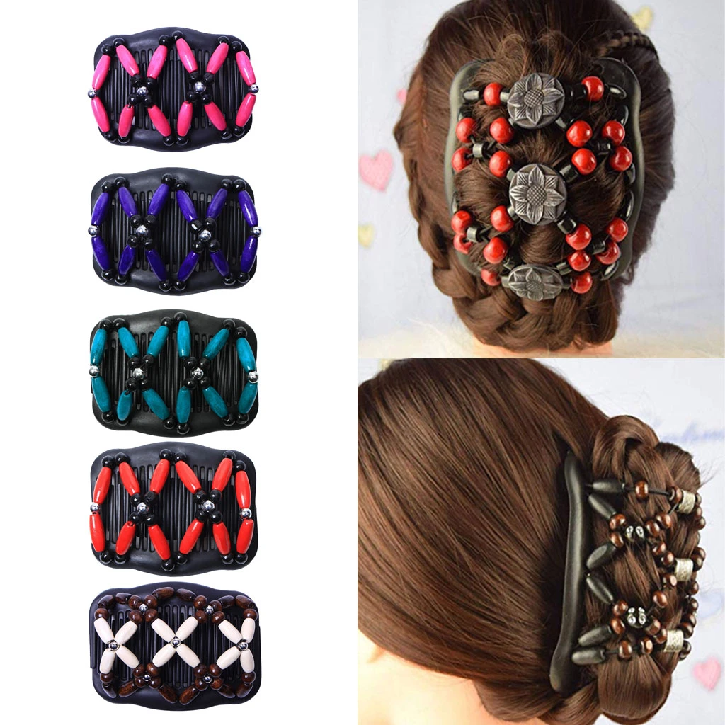 Peineta doble de moda para mujer, accesorios para el de estilo Retro para hacer moños, cuentas mágicas madera elásticas, Clip Updo, 2019|Accesorios para el pelo de mujer| AliExpress