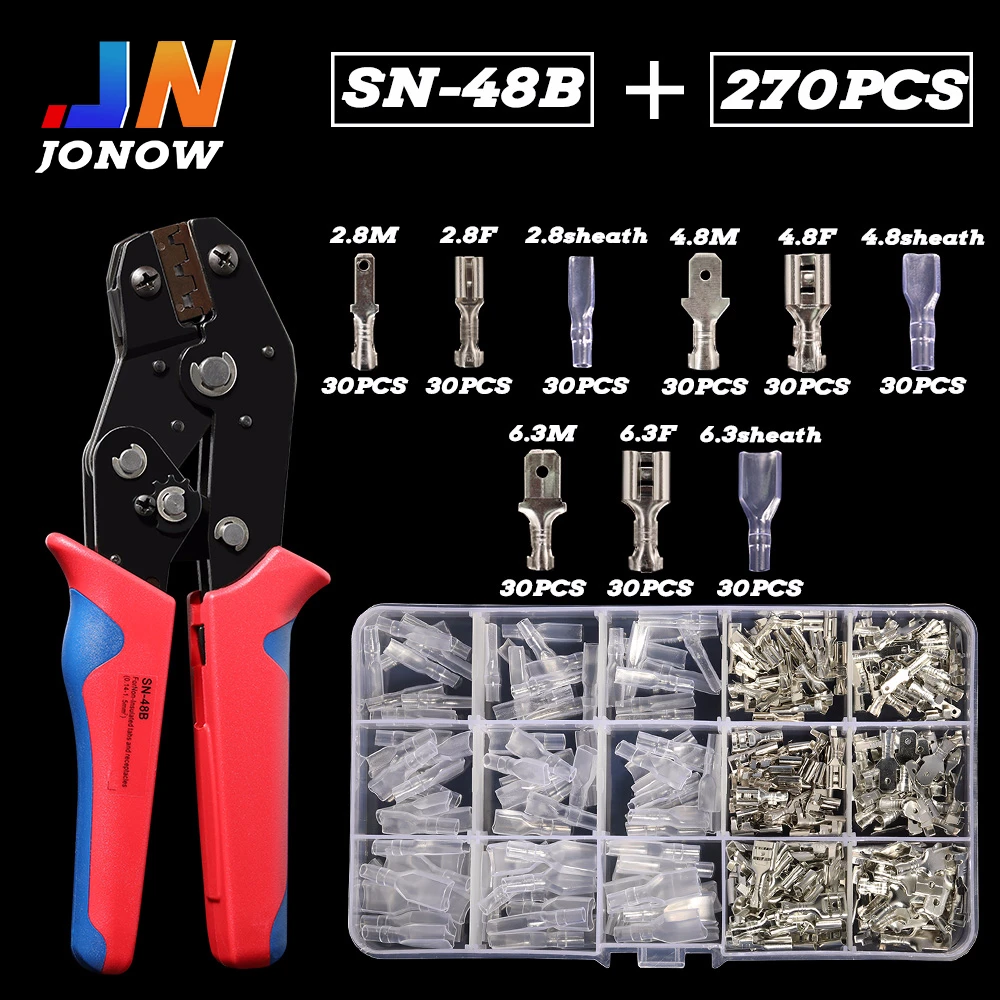 

Spade crimp terminals wire connector electrical Universal Silver 2.8/4.8/6.3mm male Female Plug spring insert tool Assorted kit