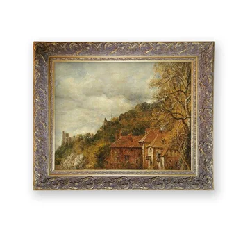 

Framed oil Painting John Constable arundel mill and castle Cracked surface like Vintage Easy Diy frame assemble