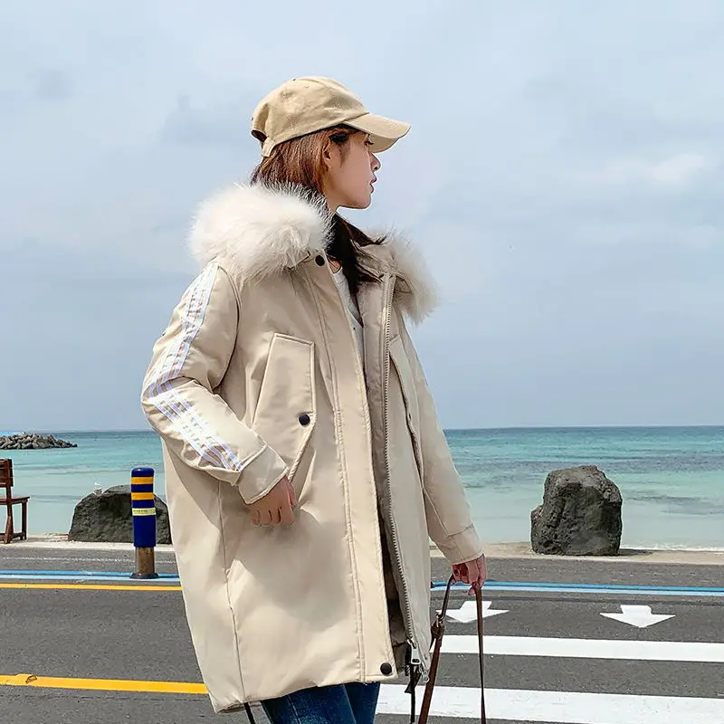 Высококачественная куртка негабаритных толстых теплых пальто большой меховой воротник с капюшоном хлопковая куртка Свободная парка зимняя женская верхняя одежда - Цвет: Белый