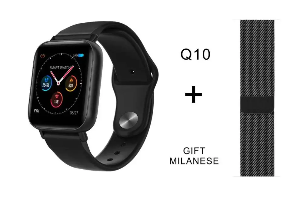 TISHRIC Q10 Фитнес Спорт Монитор Сердечного Ритма Смарт часы для мужчин/женщин Bluetooth водонепроницаемый Smartwatch Поддержка IOS Android - Цвет: Black