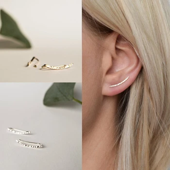 

BOAKO 925 Sterling Silver Stud Earrings Minimalist Ear Crawlers Wedding Jewelry Trendy Geometric U Shape Earrings Women Gift