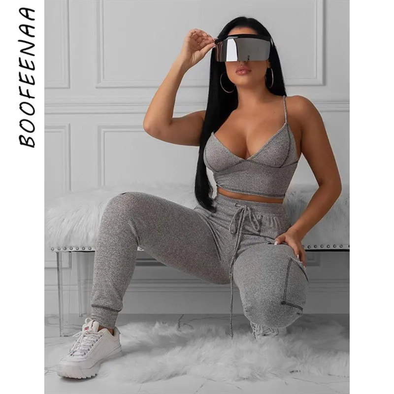 BOOFEENAA сексуальный спортивный костюм женская одежда для спортзала комплект из 2