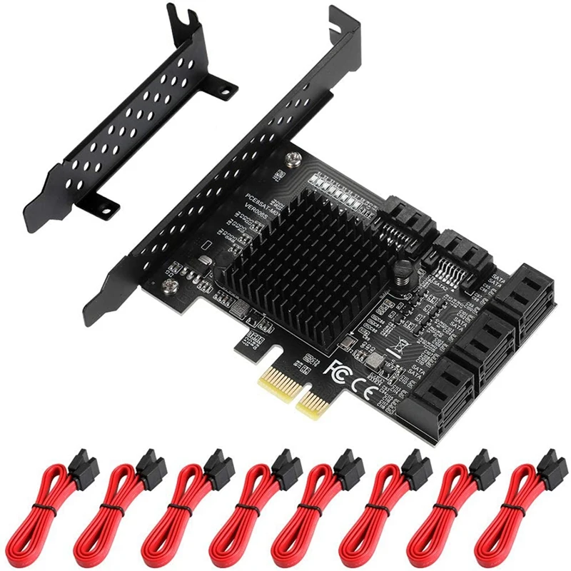 Плата расширения PcIe к SATA 8 портов 6G контроллер с кабелями низкопрофильный