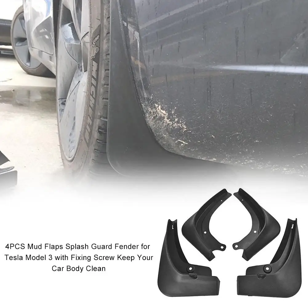 

4PCS Car Body Clean Mud Flaps Splash Guard Fender For Tesla Model 3 With Fixing Screw Keep Car Body Clean Car Accessories
