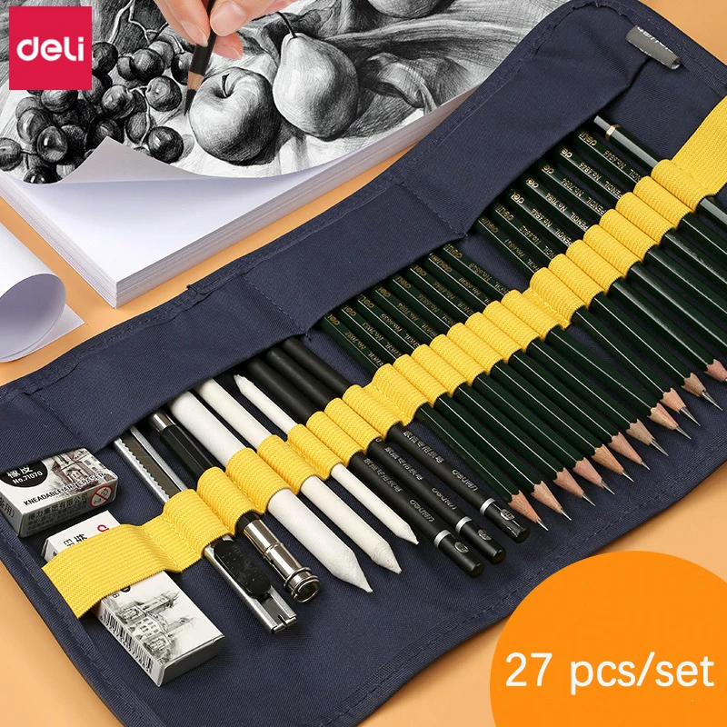 

Deli 27pcs/set art set professional art drawing sketching charcoal pencil paper eraser fabric bag paint tools set school supply