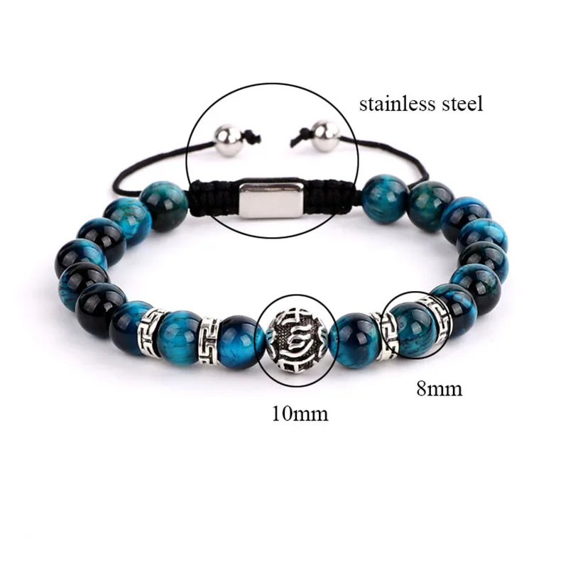 Men Jewelry Natural Stone Beads A Grade Tiger Eye Tibetan Silver Charms Wrap Adjustable Bracelet Men - Image 2