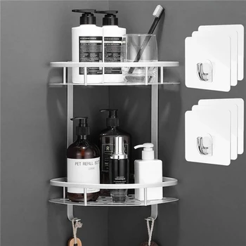

2 Layers Triangular Corner Shower Bathroom Shelf Kitchen Organize Rack Shelves Basket Hanger Shampoo Organizer