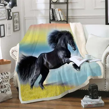 

HELENGILI Horse Sherpa Blanket Girly Floral Bedspread Velvet Plush Soft Comfortable Home Camping Aircraft Blanket #M23