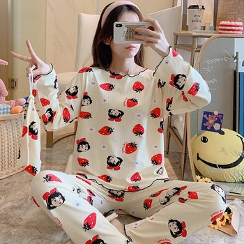 

Pyjama Women Clothes Summer Womens Pajamas Sets Long-sleeved Sleepwear Suits Girl Fashion Casual Outerwear Sleepwear Night Suit