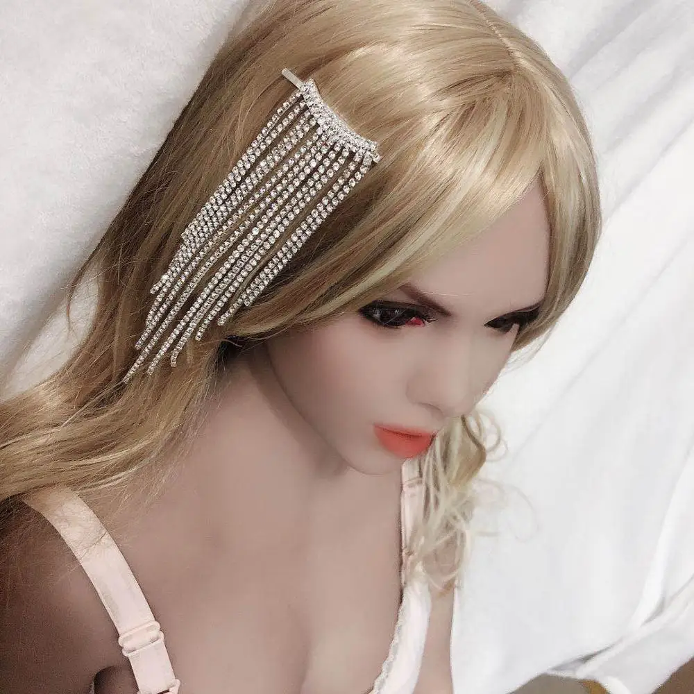 Elegant crystal long tassel chain clip hairpin female wedding