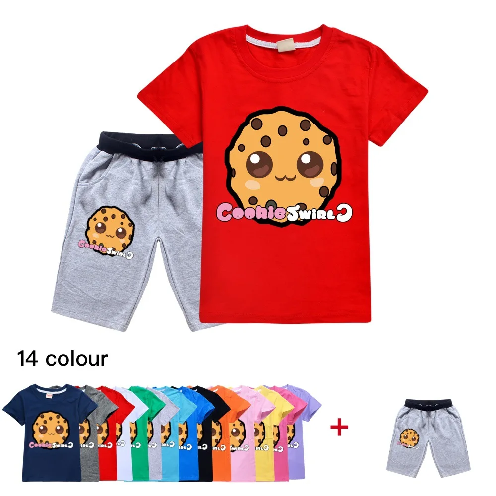

Модный комплект детской одежды с мультяшным принтом, Детские комплекты одежды с принтом печенья, C, спортивный костюм для мальчиков и девочек-подростков