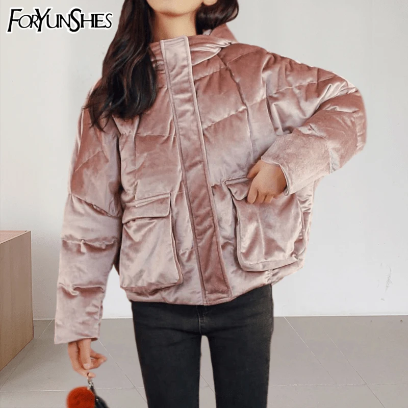 

FORYUNSHES Women Winter Warm Thick Short Parkas Coat 2020 Korean Style Velvet Hoodie Jacket Cotton Padded Outerwear