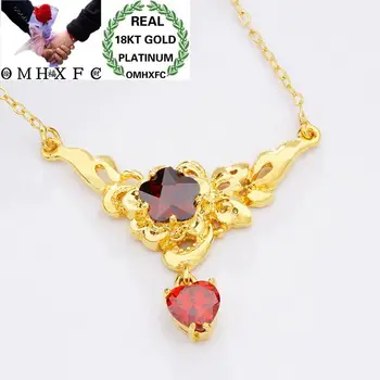 

MHXFC Wholesale European Fashion Female Party Wedding Gift White Red Purple Heart Zircon Real 18KT Gold Pendant Necklace NL145