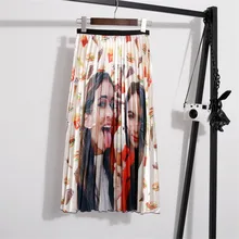 Новая весенне-осенняя длинная юбка Женская Макси юбка с рисунком из мультфильма высокая эластичность плиссированные модные повседневные женские юбки с высокой талией