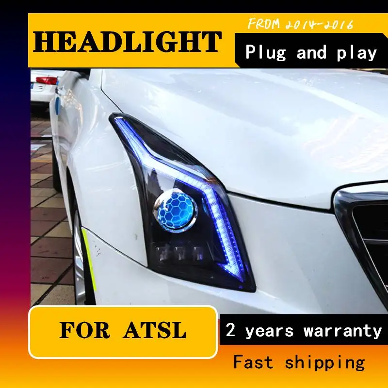 

Светодиодный налобный фонарь для Cadillac ATS-L ATSL, налобный фонарь s GTR, дизайнерские светодиодсветодиодный ходовые огни DRL, желтый свет, динамический сигнал поворота