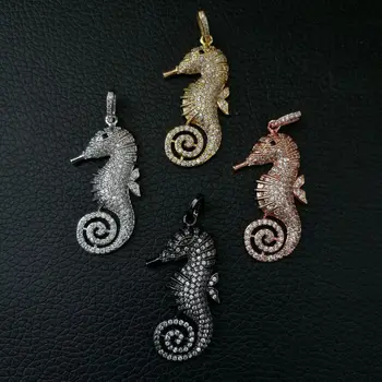 

Sea Horse Shape CZ Micro Pave Pendant 19*38mm