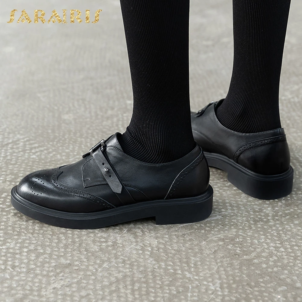 

Sarairis Hot Sale 2020 Brogue Shoes Women Flats Genuine Leather Comfortable Spring/Autumn Office Lady Flats Woman Shoes