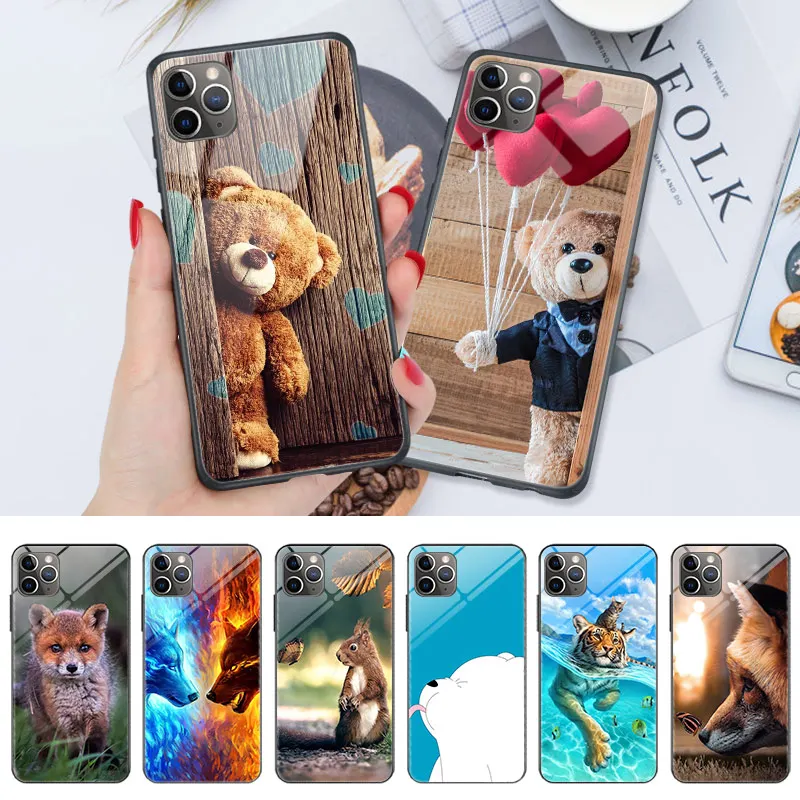 Симпатичный чехол для iPhone 11 Pro 7 8 XS XR X 6 6s 5 с изображением лисы и волка глянцевого Max