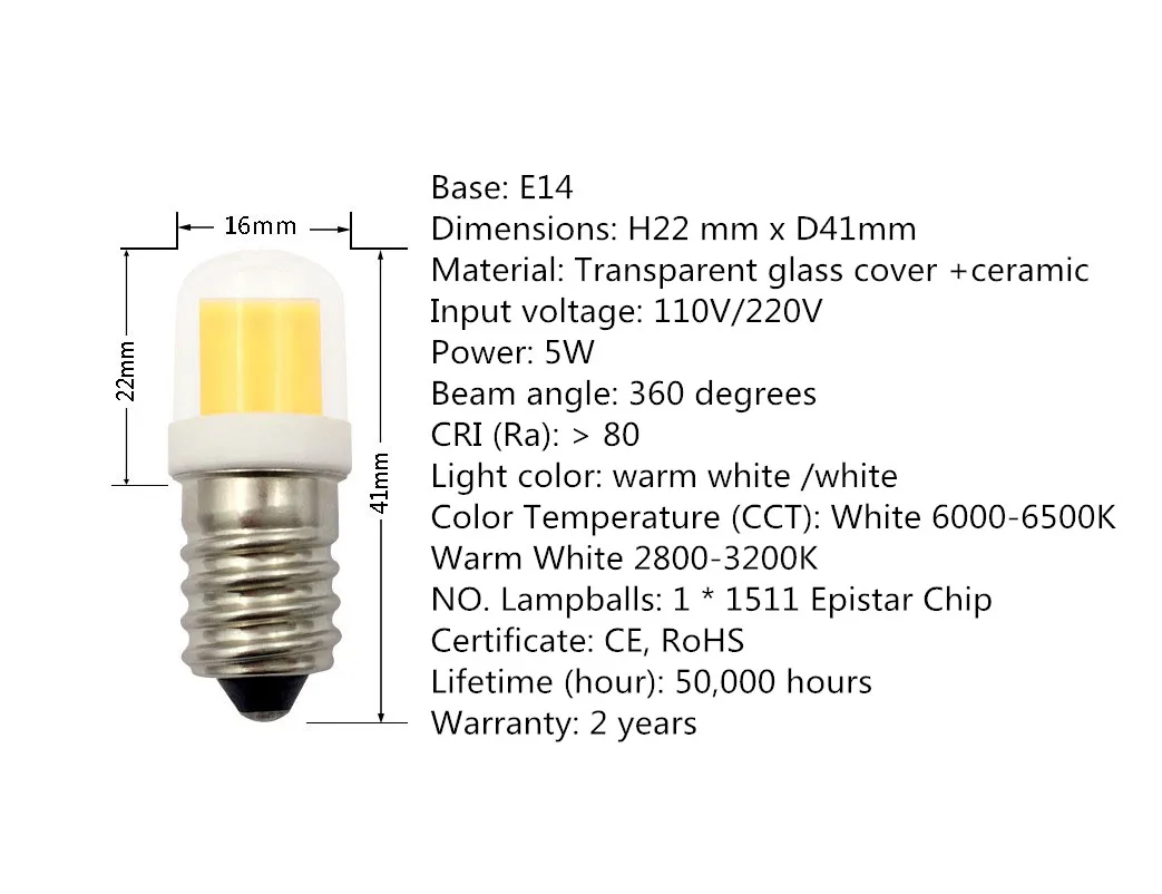 당신이 조절할 수 있는 E14 LED 전구 5W AC 110V 220V COB 1511 샹들리에 재봉틀용 LED 램프