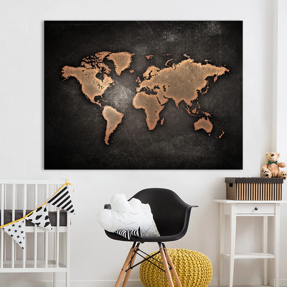 AAHH Canvas Painting Office Wall Art Huge Dark World Map Paintings Print on HD Abstract Home Decor | Дом и сад