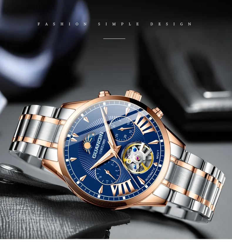 Automatic Watch Man GUANQIN GJ16120 Mens Watches Top Brand Luxury Mechanical Watch Moon Phase 50m Waterproof Tourbillon Date New (8)