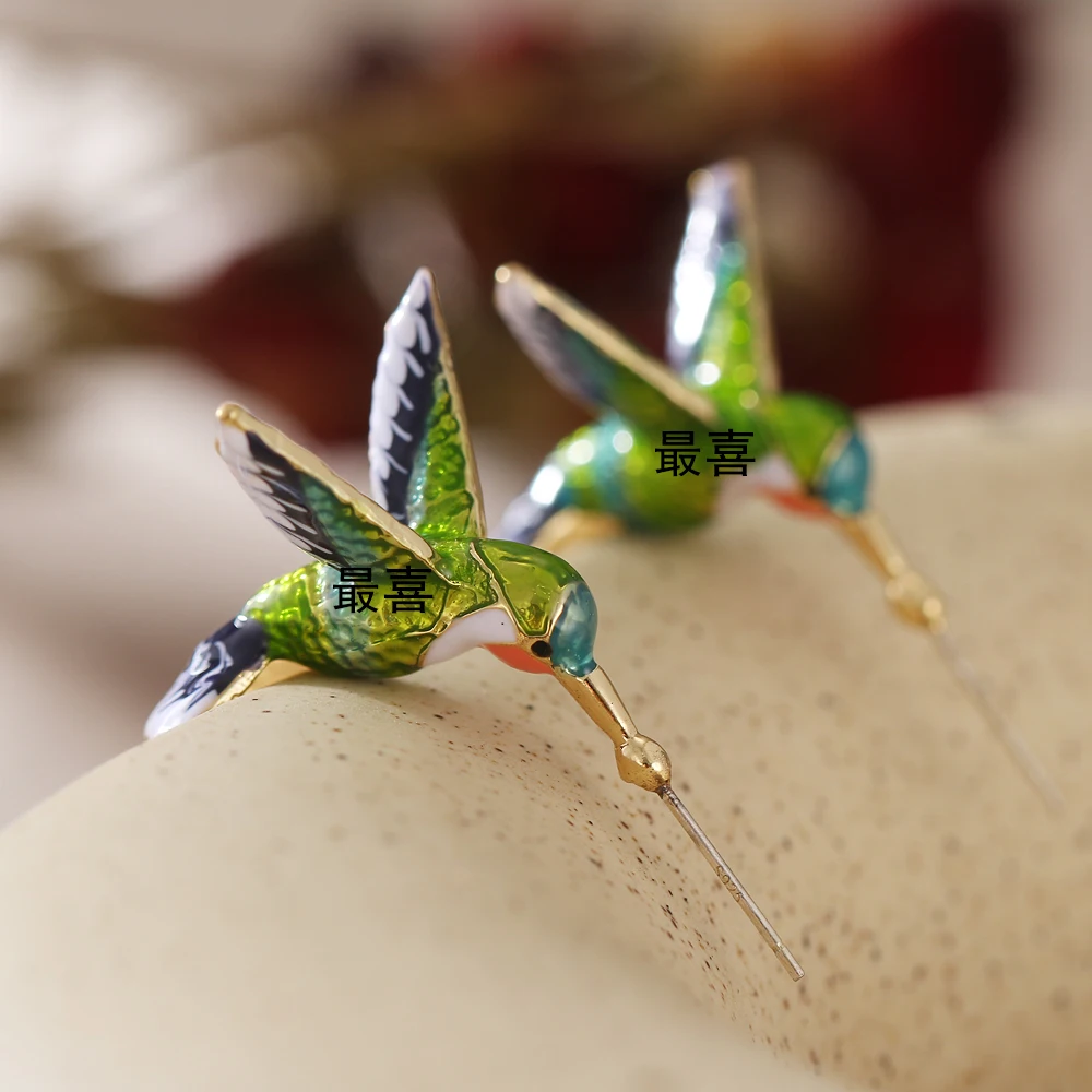 Female Earrings Animal Jewelry Cute Fashion Hummingbird-Painting Flying New-Style
